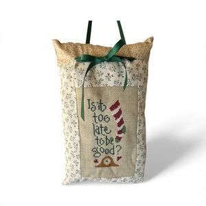 Handmade decor hang pillow Is it too late to be good? Cross-stitch Christmas